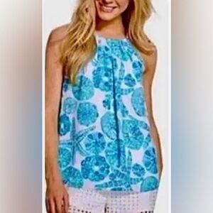 Lilly Pulitzer Blue & Teal Seashell Print Halter Top L